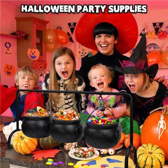 Halloween Witch Cauldron Candy Serving Bowl Hocus Pocus Decor, Set of 3 Black - Picture 6 of 7